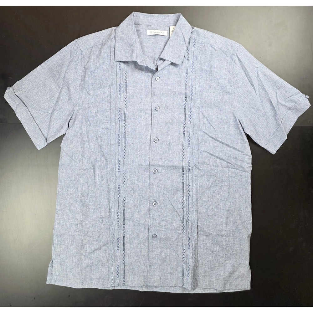 Cubavera Embroidered Blue Button-Up Short Sleeve Classic Men's Size Medium